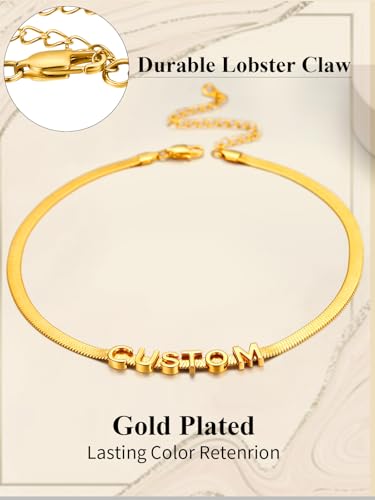 ChainsHouse Flat Snake Chain Herringbone Choker Necklace for Women, Stainless Steel/Rose Gold/18K Gold Plated Dainty Adjustable Simple Short Layered Necklaces, 12"/15"/18" with 3.5" Extender - color: c. 14k gold plated-5mm-custom