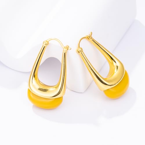 Acrylic Gold Hoop Earrings Chunky Statement Dangle Drop Huggie Earring Colorful Resin Jewelry for Women - color: Yellow