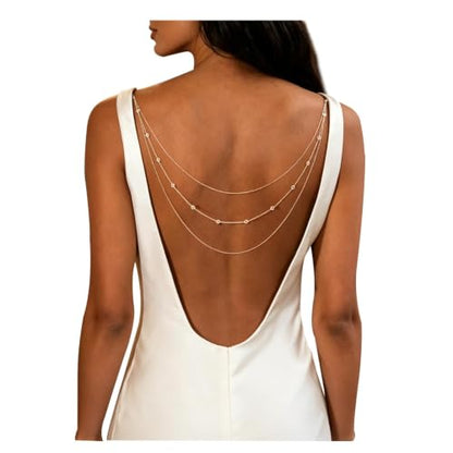 Elegant Multi Layered Rhinestone Back Chain Jewelry Crystal Bridal Back Necklace Chain Sexy Bikini Rhinestone Shoulder Chain Wedding Backdrop Jewelry for Women - color: Silver