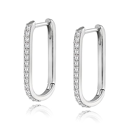 Me&Hz Gold Huggie Earrings Small Huggie Hoop Earrings for Women 14K Gold Plated Hypoallergenic Cubic Zirconia Huggies Mini Silver Hoop Earring for Women - color: Paperclip Hoop - CZ, Silver