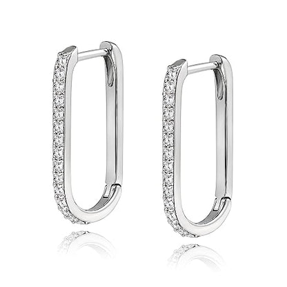 Me&Hz Gold Huggie Earrings Small Huggie Hoop Earrings for Women 14K Gold Plated Hypoallergenic Cubic Zirconia Huggies Mini Silver Hoop Earring for Women - color: Paperclip Hoop - CZ, Silver
