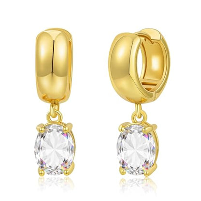 Gold Huggie Dangle Earrings for Women Chunky Hoop Huggies Cubic Zirconia Drop Earring Diamond Crystal Charm Statement Teardrop Earrings Jewelry Gifts - color: Gold-Oval