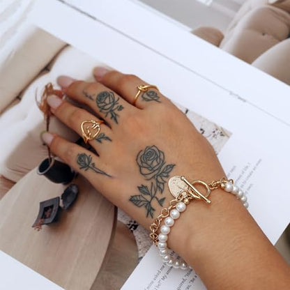 PEARLADA 18k Gold Plated Chain Layerd Bracelet Coin Charm Toggle Bracelet Trendy Cubic Zirconia Jewelry - color: Pearl + Chain