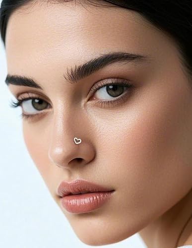 17Pcs Nose Rings Studs 20G Surgical Stainless Steel L Corkscrew Bone Shaped Nose Studs Butterfly Flower Heart Star Square Round CZ Nostril Piercing Jewelry for Women Silver Plated - style: B:Screw Shaped