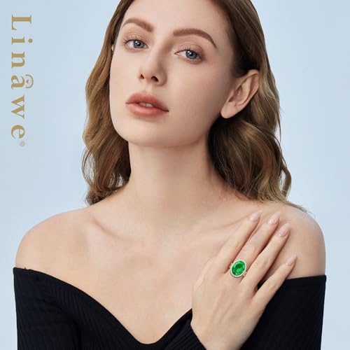 Linawe Costume Jewelry Adjustable Cocktail Ring for Women | Copper, Rhinestone, Cubic Zirconia, Oval, Fake Diamond, Crystal, Stone, Birthstone, Gemstone, Big, Chunky, Statement - color: Yellow Green