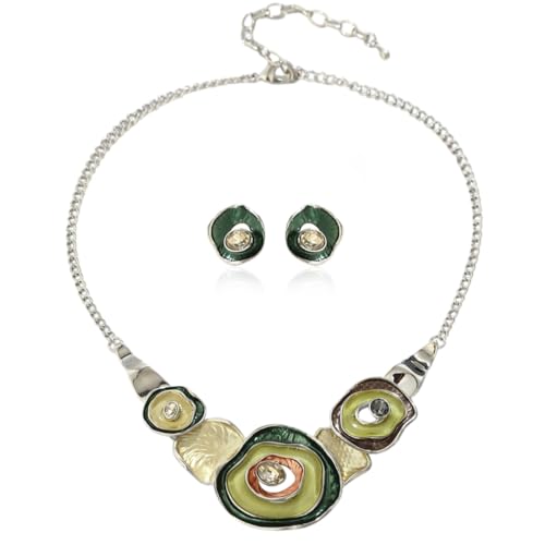 Vintage Statement Jewelry Set - Chunky Flower Floral Plant Geometric Resin Bib Necklace Earring Set Bohemian Boho Crystal Rhinestone Fashion Jewelry for Women Bridal Party Prom Unique Gift - style: MLJS2601