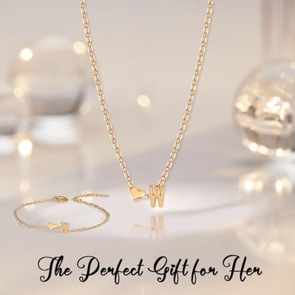 Gold Bracelets For Women Heart Initial Letter Pendant Necklace and Bracelet Set Personalized Jewelry Sets for Women Birthday Gifts for Mom Her Daughter Initial Necklace 14K Silver Plated - style: Gold-W