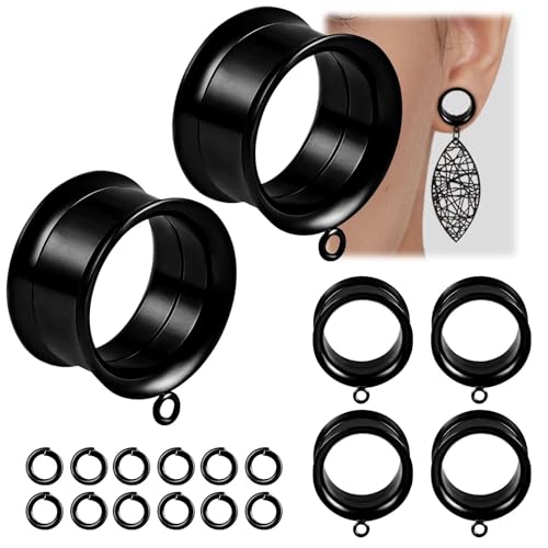 WBRWP 6pcs Ear Gauges Tunnels Plugs: DIY Ear Tunnles Piercing Expander Stainless Steel Double Flared Screw Gauges - color: Black-Style 1