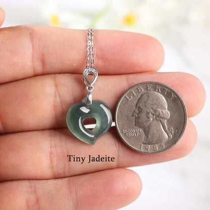 Real Green Jade Pendant Necklace for Women Donut/Heart/Clover/Teardrop/Rose/Lotus Flowers Genuine Jadeite Jewelry with Gold Plated 925 Sterling Silver Chain - style: Peach Silver Necklace