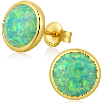 Jiamiaoi 18K White Gold Plated Opal Earrings s925 Sterling Silver Opal Stud Earrings Hypoallergenic Earring Studs For Women Men, 6mm-8mm Options - color: g-green yellow, size: 8mm