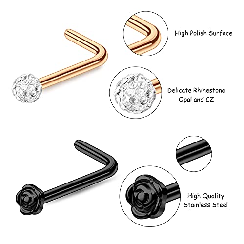35-70 PCS 18G 20G Nose Rings for Women & Men - Gold Hoops, L Shape, Studs & Screw - 316L Surgical Stainless Steel - color: Color C-40pcs