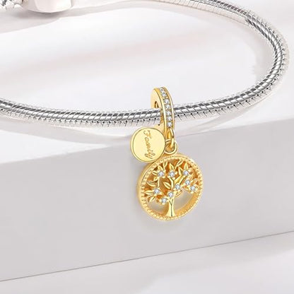 925 Sterling Silver Charms fits Bracelets and Necklace Pendant Bead Charms Jewelry Gift for Women Family Friends - style: Gold Fmaily Tree Charm