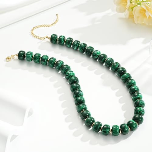 Beaded Necklaces for Women - Colorful Acrylic Beaded Chunky Necklace | Adjustable Statement Necklace, Puffy Heart Pendant, Boho Choker Necklace, Waterproof Summer Beach Jewelry, Gifts for Vacation - color: Dark Green
