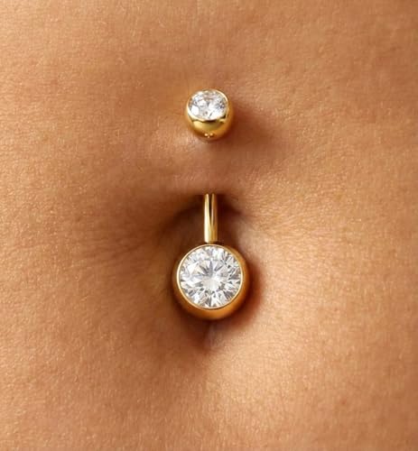 Belly Button Piercing Ring 14 Gauge Surgical Steel - color: GOLD CLEAR GEMS