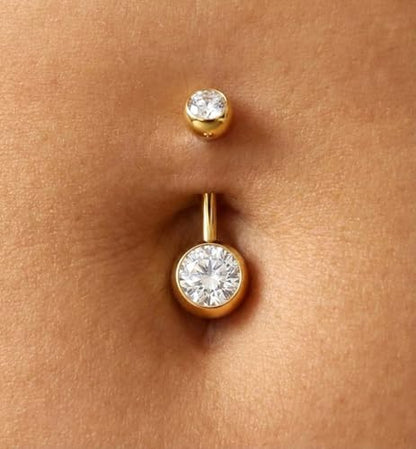 Belly Button Piercing Ring 14 Gauge Surgical Steel - color: GOLD CLEAR GEMS