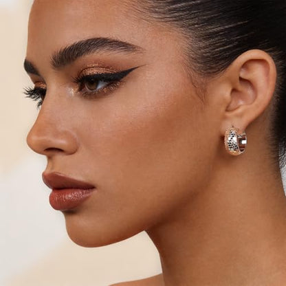 Small Hoop Earrings for Women Wide Half Huggie Hoops Chunky Hoop Earrings 18K Real Gold Plated 925 Sterling Silver Hammered Hypoallergenic Lightweight - color: QIHP-01-Silver