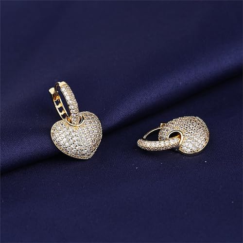 Crystal Heart Hoop Earrings for Women Dainty Fashion Heart Huggie Earrings Colourful Sparkly Crystal 14k Gold Love Heart Dangle Drop Earrings Valentine’s Day Statement Jewelry Gifts - color: White
