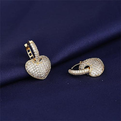 Crystal Heart Hoop Earrings for Women Dainty Fashion Heart Huggie Earrings Colourful Sparkly Crystal 14k Gold Love Heart Dangle Drop Earrings Valentine’s Day Statement Jewelry Gifts - color: White