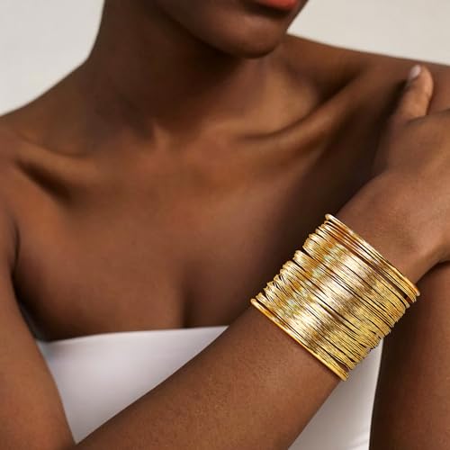 4Pcs Chunky Gold Cuff Bracelects for Women Gold Bangles Irregular Minimalist Statement Bangle Bracelets Set Open Wide Bangle Upper Arm Cuff Jewelry - color: Gold-C