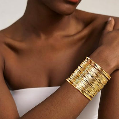 4Pcs Chunky Gold Cuff Bracelects for Women Gold Bangles Irregular Minimalist Statement Bangle Bracelets Set Open Wide Bangle Upper Arm Cuff Jewelry - color: Gold-C