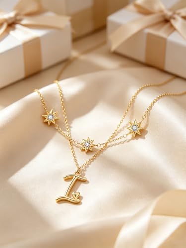14K Gold A-Z Initial Lette Necklace Star Choker Women Necklace | Personalized Initial Jewelry, Meaningful Name Letter Gift for Women Wife Mom Friend, Perfect Present For Birthday/Anniversary - style: 14K Gold-I