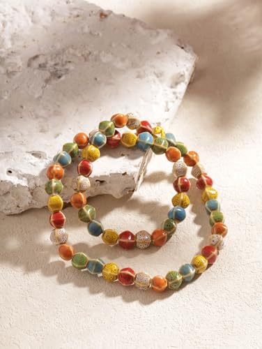 MINACHI Boho Colorful Ceramic Bead Wrap Strand Bracelet for Women, Bohemian Hippie Summer Jewelry Gift - color: S02