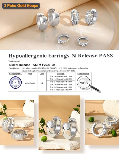 LOLIAS Small 14K Gold Plated Chunky Hoop Earrings for Women Hypoallergenic Silver Earrings Set for Sensitive Ears Non Tarnish Huggie Hoops Earring Stacks for Multiple Piercing Jewelry Lightweight 3Pairs - style: Chunky-Silver Tone