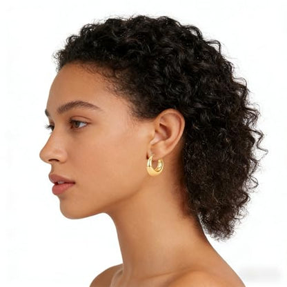 Chunky Gold Hoop Earrings for Women Stainless Steel Cute Fashion Hypoallergenic Earrings Minimalist Jewelry