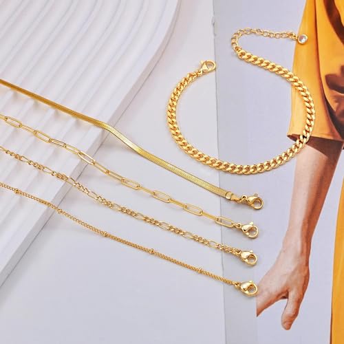 Gold Bracelets Sets for Women Waterproof | Non Tarnish Gold Plated Cuban Paperclip Link Chain Stackable，Trendy Jewelry Accessories Gifts for Women - style: 6Pcs BRACELET SET-07