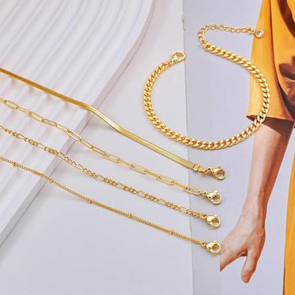 Gold Bracelets Sets for Women Waterproof | Non Tarnish Gold Plated Cuban Paperclip Link Chain Stackable，Trendy Jewelry Accessories Gifts for Women - style: 6Pcs BRACELET SET-07