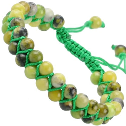MASSIVE BEADS Double Layer Natural Chakra Healing Power Crystals Macrame Bracelet Yoga Stone Beads Gemstone Meditation Relax Anxiety Bangle for Unisex Women Men - color: Lemon Jade, size: 6mm