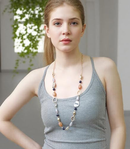 Long Gold Boho Necklaces for Women Beaded Statement Chain Long Necklace Gold Costume Jewelry Birthday Gifts for Her - color: 93-Blue Coffee