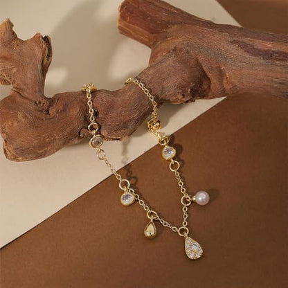 Gold Bracelets for Women, Dainty Friendship Charm Bracelet 14K Gold Plated Summer Shell Starfish Pearl Bracelet Cute Heart Charm Bracelets for Women Trendy Non Tarnish Beach Jewelry Gifts - color: gold teardrop