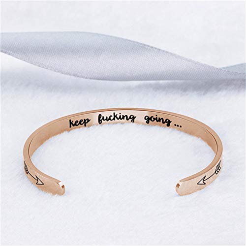 Inspirational Open Bracelet Cuff for Women Men Engraved Keep Fucking Going Bracelet Bangle Stainless Steel Arrow Bracelet Fashion Wristband Jewelry - color: A:Gold/Keep Fucking Going