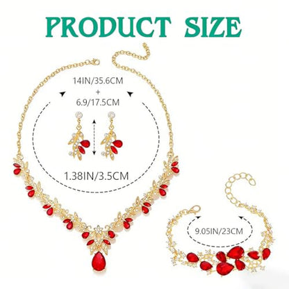 Sixexey Bridal Wedding Jewelry Set Crystal Neck Jewelry Rhinestone Wedding Prom Jewelry Accessories for Women - color: Red Crystal