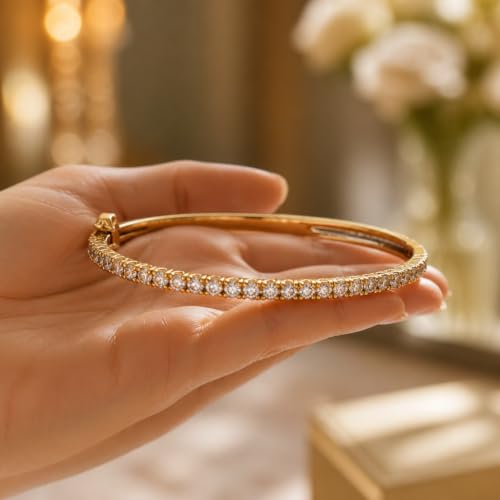 18K Gold Filled Diamond Tennis Bracelet for Women, Dainty Crystal Bangle Bracelet, Cubic Zirconia Hinged Bracelet, Stackable Wedding Jewelry, Bridesmaid Gift, Gift for Her - color: GOLD , SILVER