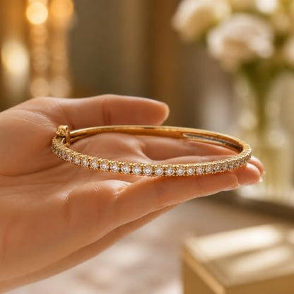 18K Gold Filled Diamond Tennis Bracelet for Women, Dainty Crystal Bangle Bracelet, Cubic Zirconia Hinged Bracelet, Stackable Wedding Jewelry, Bridesmaid Gift, Gift for Her - color: GOLD , SILVER