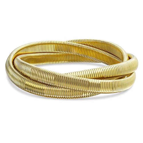 Bling Jewelry Omega Cobra Bangle Stretch Bracelet Rose Gold Silver Tone Stainless Steel - color: Yellow Gold