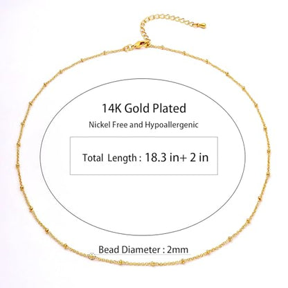 14K Gold Plated Paper Clip Chain Link Necklace Satellite Chain Necklace for Women - color: Satellite Chain