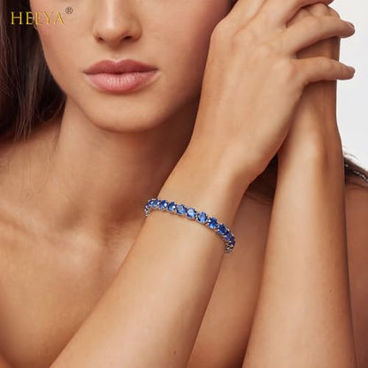 HEEYA Birthstone Silver/Gold Plated Tennis Bracelets, Adjustable 4mm CZ Tennis Bracelets for Women, Fashion Jewelry Wedding Gift Size 6.8 inch+1 inch Extender - color: 09 September Sapphire