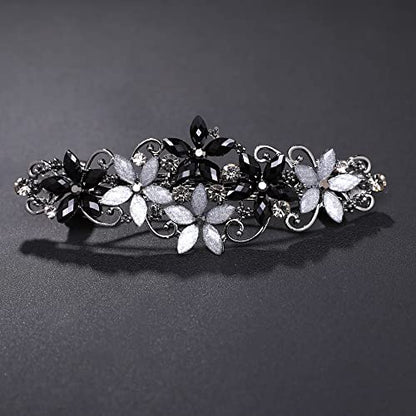 Flower Rhinestone Hair Barrettes for Women Fine Hair Glitter Sparkle Fancy Hair Clips for Women And Girls Elegant Pearl Barrettes (Black&Gray) - color: Black&Gray