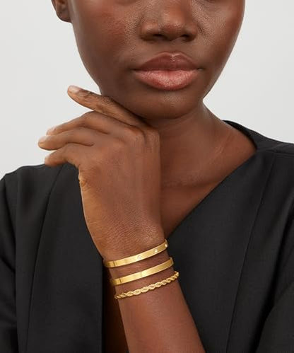 14K Gold Plated Stackable Bangle Bracelets for Women | Dainty Cuff Bracelets, Stackable for Women, Waterproof Bracelet Stack, Gold Jewelry Gifts Trendy Adjustable Accessories - color: 3-layer-C-Gold