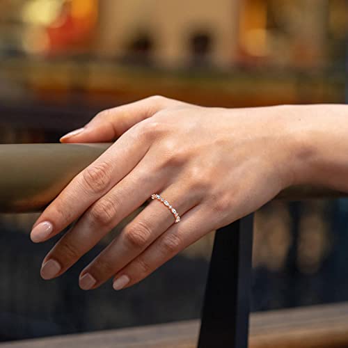 SHINYSO 14K Gold Plated Wedding Band for Women Thin Stacking Ring Half Cubic Zirconia Eternity Engagement Ring Size 4-10 - color: Rose Gold