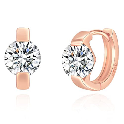 Tiny Huggie hoop Earrings for Women | 14k Gold Plated, Mini Round Cubic Zirconia, Small Simulated Diamond Huggies, Hypoallergenic Jewelry Gifts - color: Rose Gold
