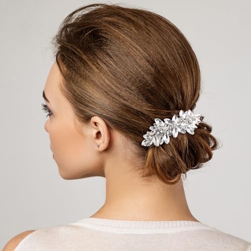 Joez Wonderful 2 Pcs Rhinestone Hair Clips, Silver Bridal Hair Accessories for Women, Sparkly Crystal Hair Pins, Fancy Flower Hair Barrettes for Wedding, Bride (Rhinestone) - color: Rhinestone (2pcs)