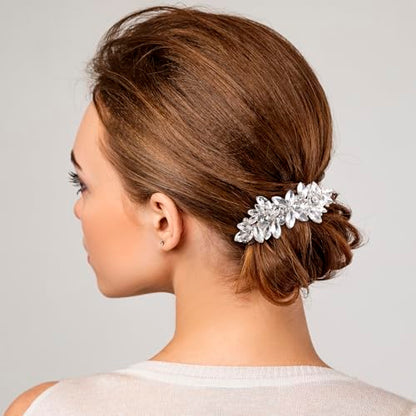 Joez Wonderful 2 Pcs Rhinestone Hair Clips, Silver Bridal Hair Accessories for Women, Sparkly Crystal Hair Pins, Fancy Flower Hair Barrettes for Wedding, Bride (Rhinestone) - color: Rhinestone (2pcs)
