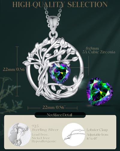 FANCIME Tree of life Birthstone necklace Sterling Silver Pendant Birthstone Necklace Gemstone Anniversary Birthday Jewelry Mothers Day Gifts for Mom Her Wife - color: Jun.-Alexandrite