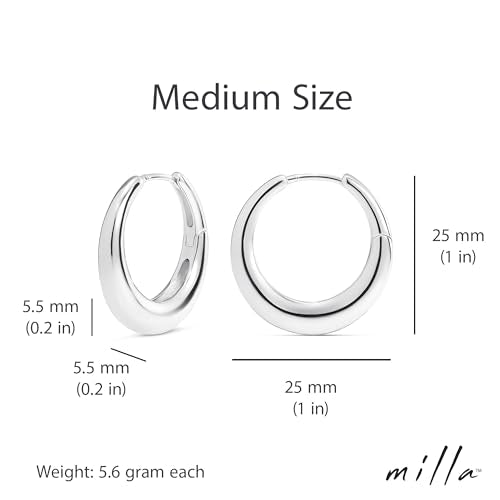 Milla Small Silver Hoop Earrings and Chunky Gold Hoops for Women | Small Chunky Silver Hoops and Thick Gold Hoop Earrings for Women. Available in 14K Gold and Silver Plated Finish - color: Silver - 25 mm Medium
