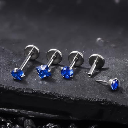 Ruifan Titanium Flat Back Lip Rings Threadless Push in Earrings Studs Nose Rings 20G 18G 16G Round Heart Square CZ Tragus Cartilage Lobe Rook Helix Conch Labret Medusa Piercing Jewelry for Women Men - color: Blue CZ, size: 16G-6/8/10mm