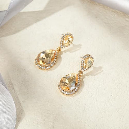 EVER FAITH Women's Austrian Crystal Wedding Tear Drop Dangle Earrings | Bridal Prom Jewelry for Bride Bridesmaid - color: Champagne